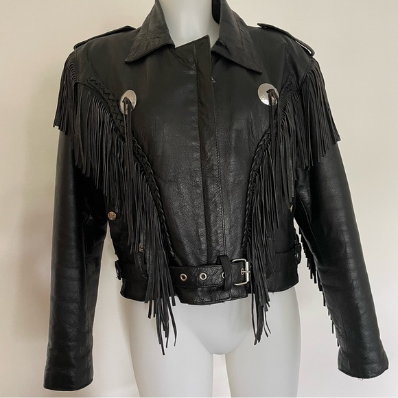 VTG UNIK Premium Black Fringe Conchos Leather Motorcycle Jacket Size… - Picture 2 of 16